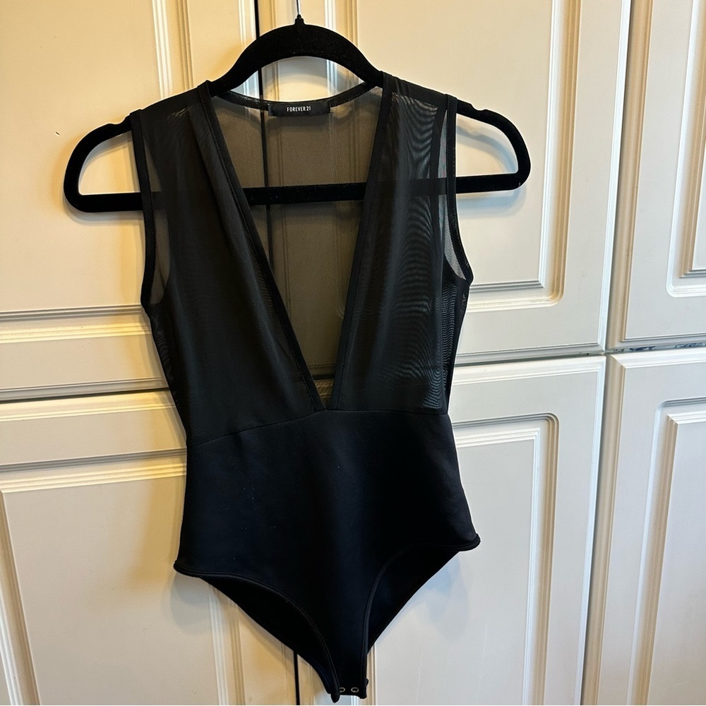 Forever 21 Woman’s Black Sheer Mesh Bodysuit, Size: S